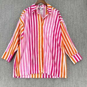 Beach Riot Cover Up Shirt Womens  Size L/XL Pink Orange Button Down Alexa Stripe